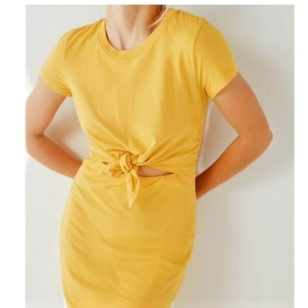 Yellow Front Tie Cutout T-Shirt Mini Dress